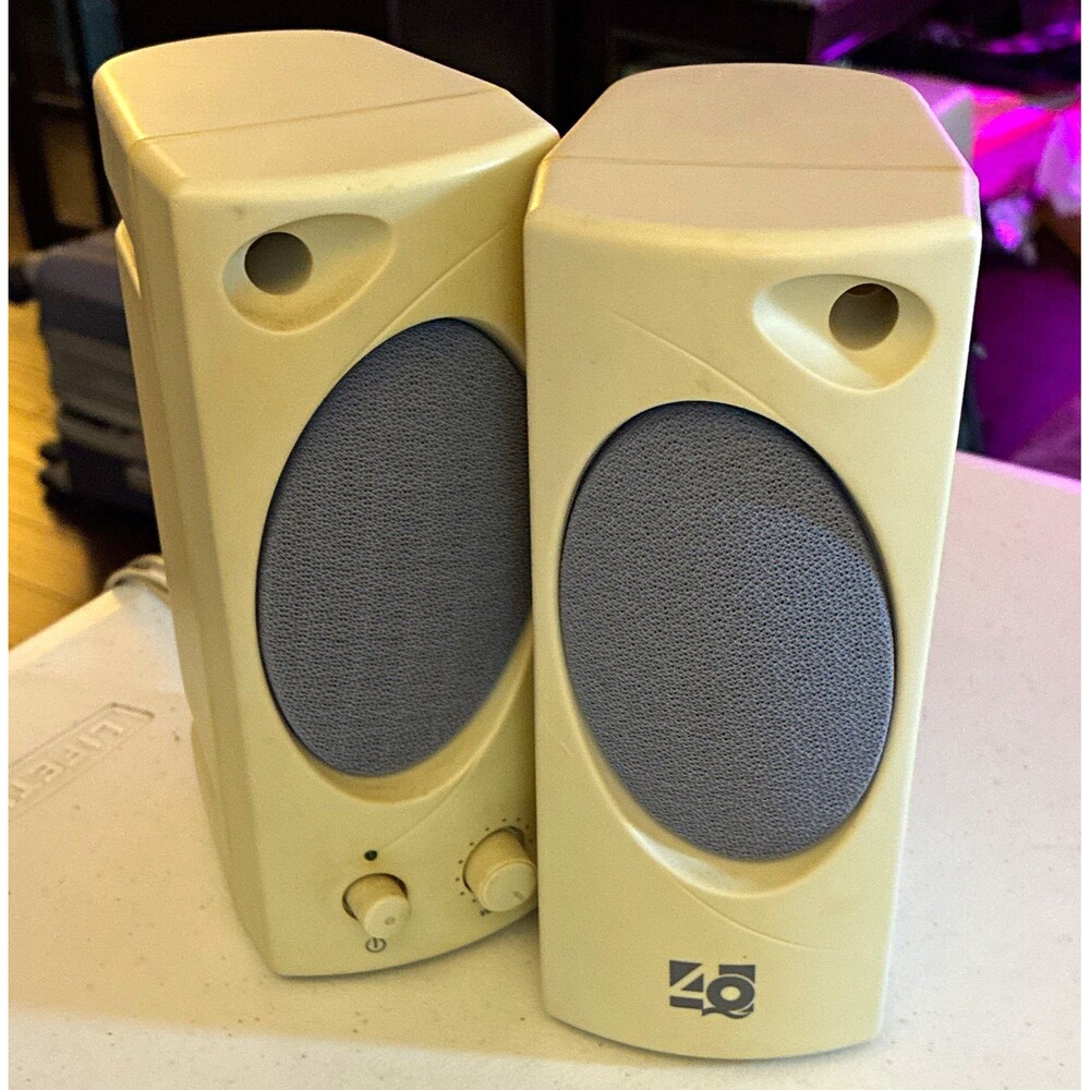 Vintage 4Q 2.0 Channel Wired Desktop Computer Speakers, Beige, 3.5mm Jack Input